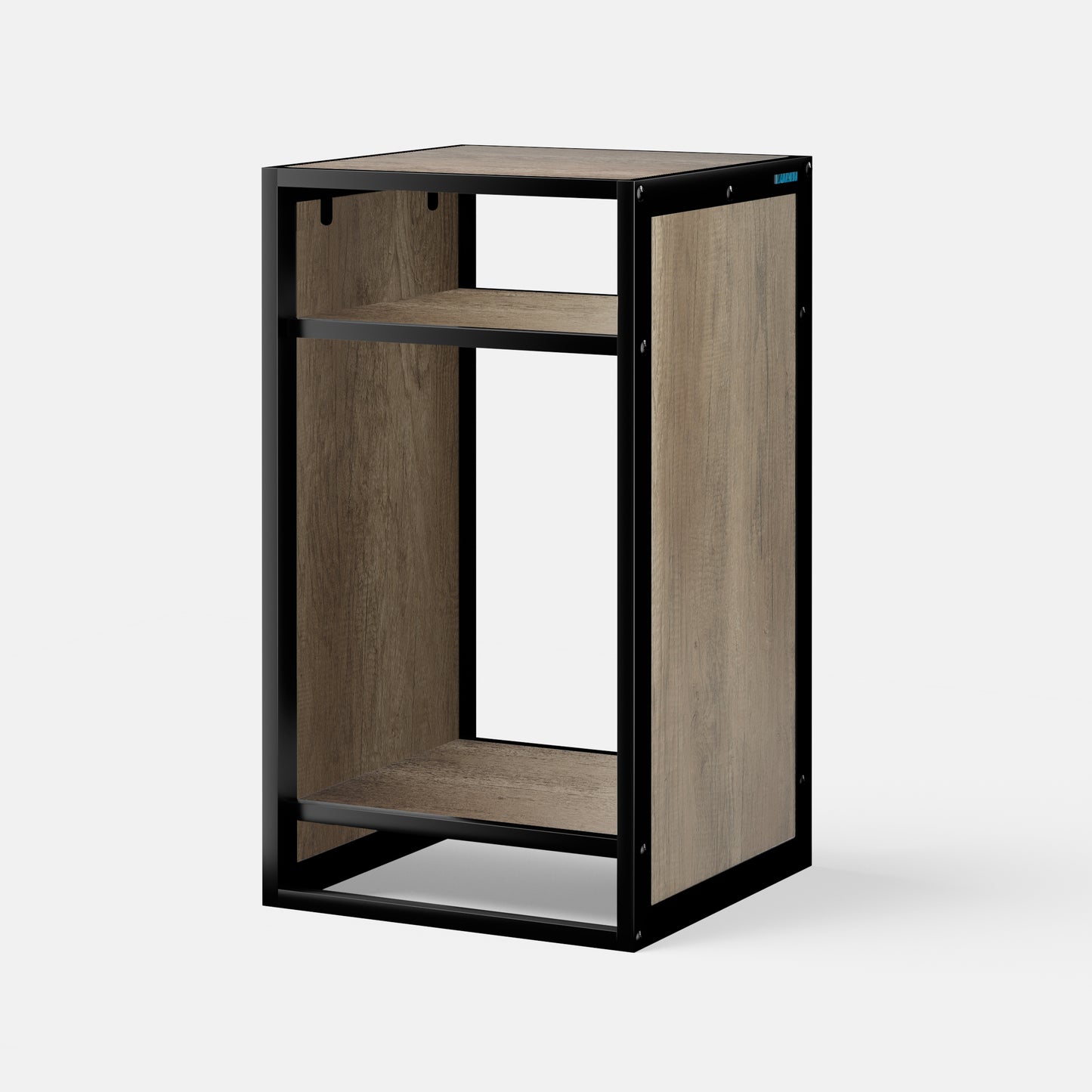 LANDEN Metal Aquarium Stand with Shelves for Fish Tanks, Gray Washed Oak Wood