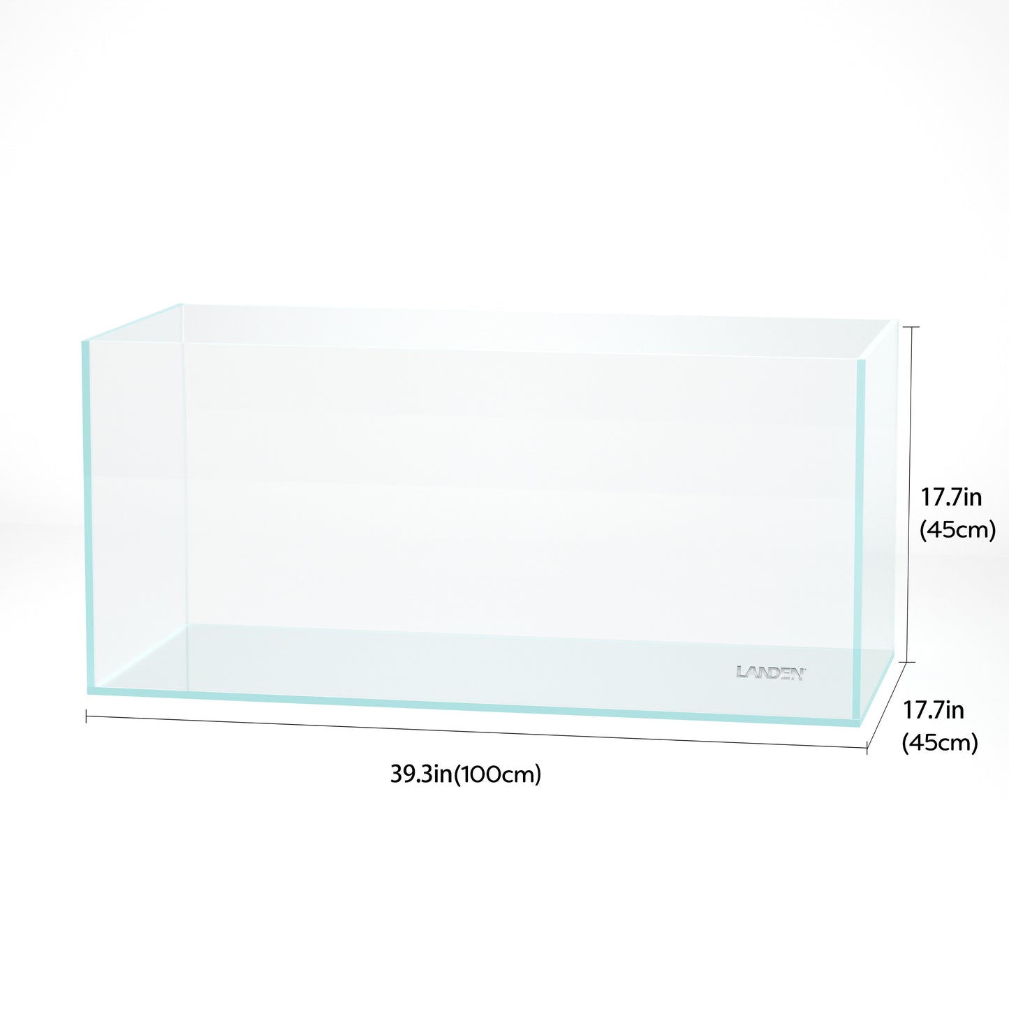Landen 100P 50 Gallon Rimless Low Iron Aquarium Tank, 39.37" W × 17.72" D × 17.72" H (100cm x 45cm x 45cm)