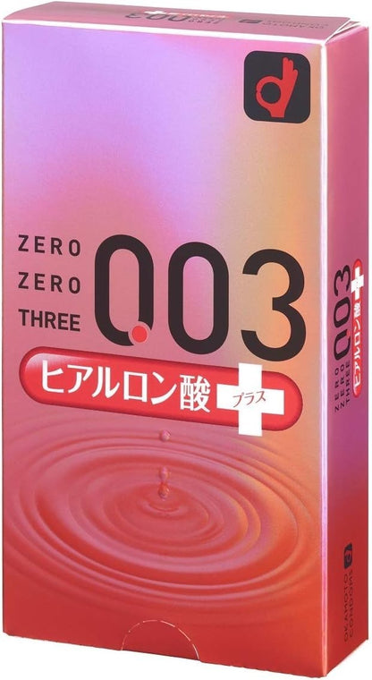 Okamoto 003 Hyaluronic Acid retail box, angled view