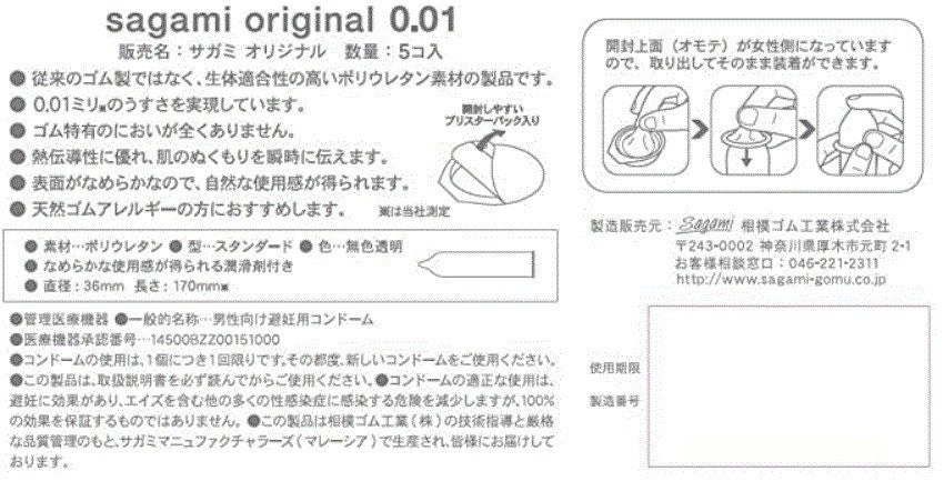 Sagami Original 001 retail box back text in Japanese