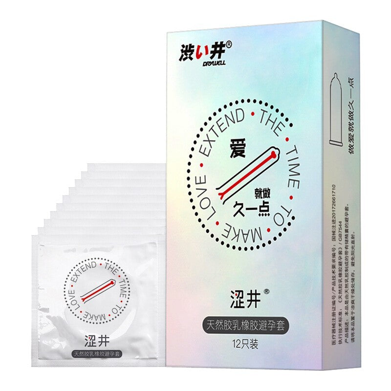 Drywell 12-piece retail box with condom wrappers
