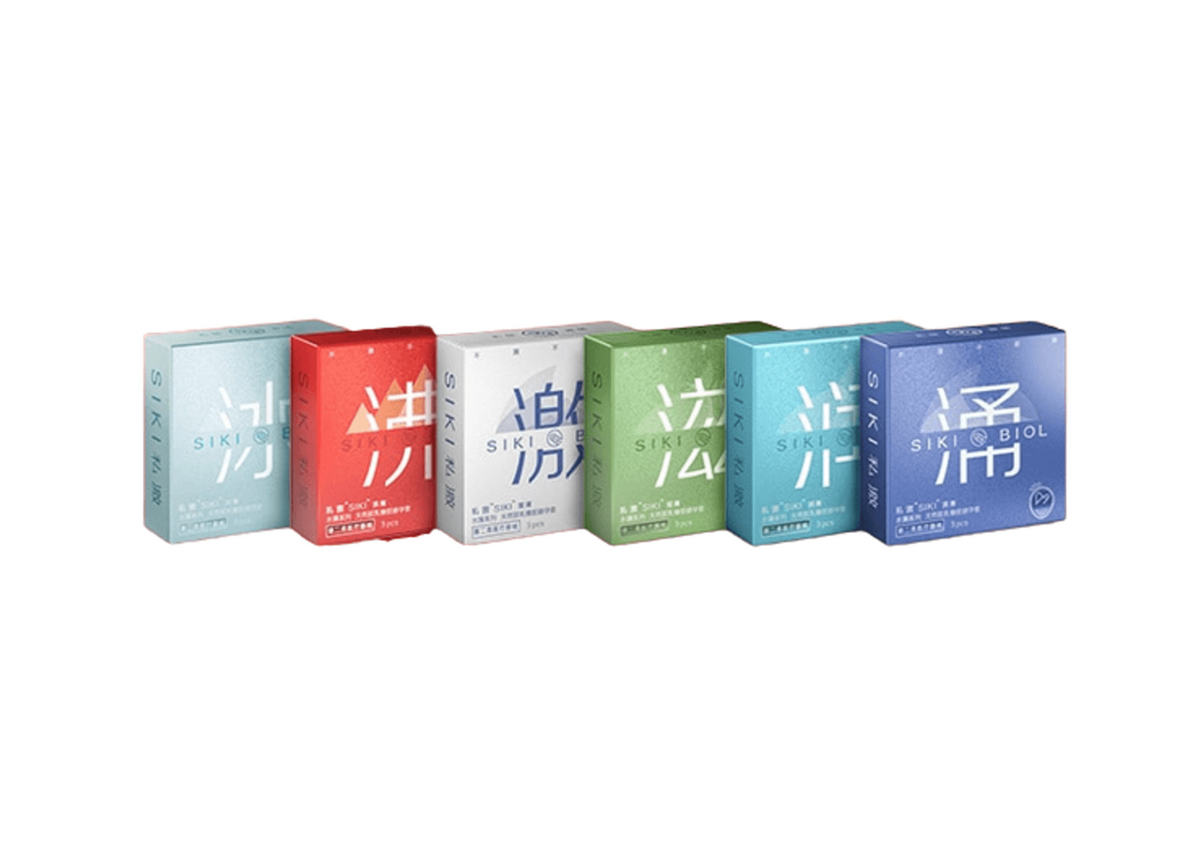 Six SIKI 003 retail boxes in a row