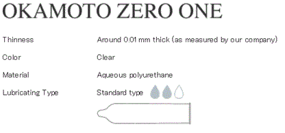 Okamoto 001 specification chart: thickness, color, material and lubricant type