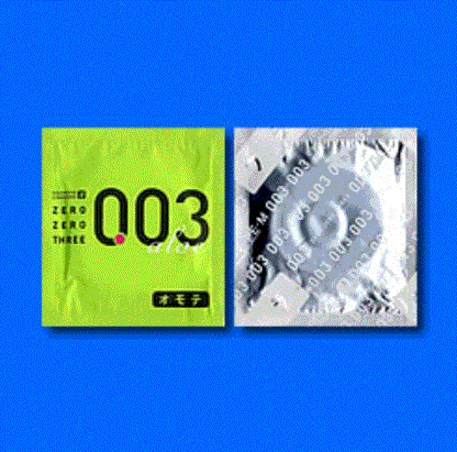 Okamoto 003 Aloe condom wrapper, front and back