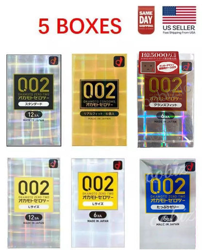 Okamoto 002 product family: six retail box designs