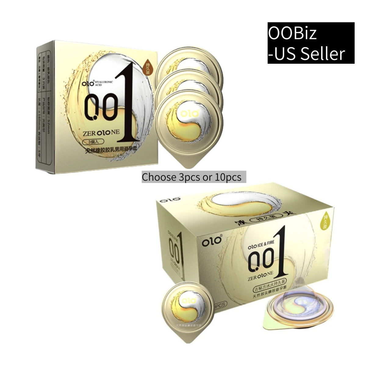OLO 001 yin-yang design retail boxes in 3-piece and 10-piece sizes with round wrappers