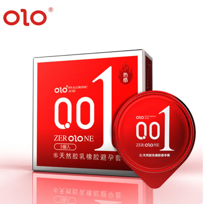 OLO 001 Red 3-piece retail box with a round condom wrapper