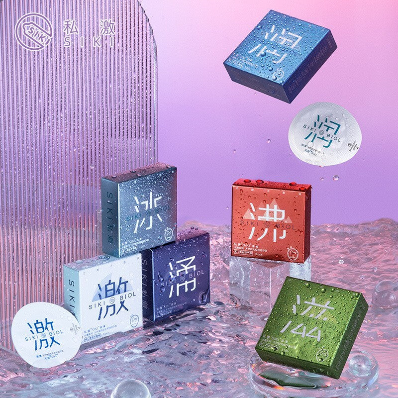 SIKI 003 retail boxes in six colors on a purple background
