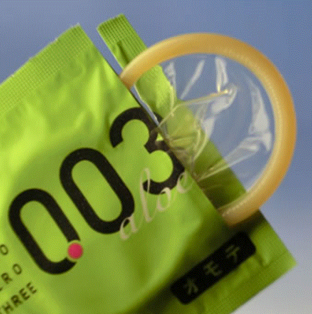 Opened Okamoto 003 Aloe condom wrapper
