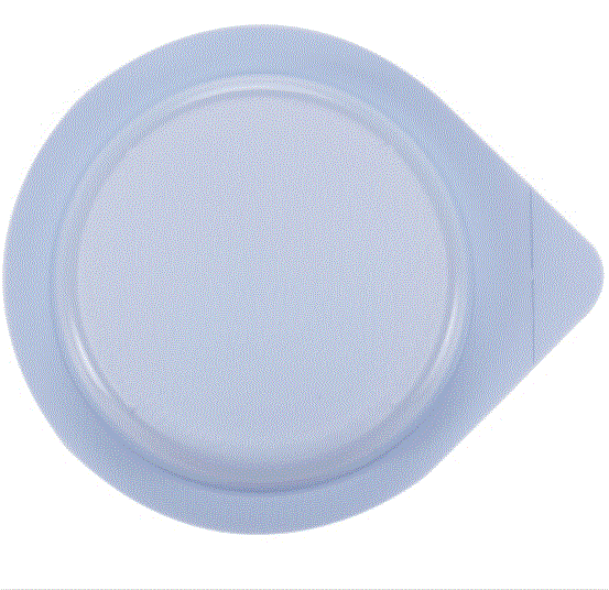 Back of a clear round condom wrapper