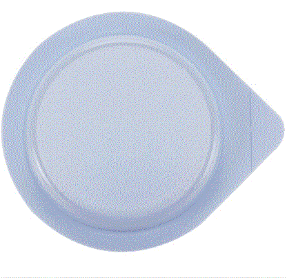 Back of a clear round condom wrapper