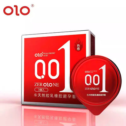 OLO 001 Red 3-piece retail box with a round condom wrapper