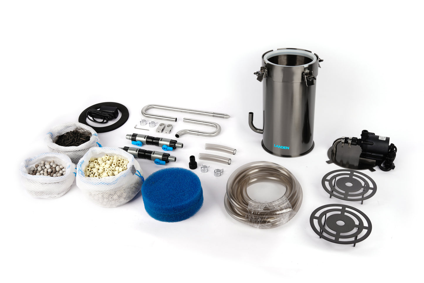 LANDEN PURA 600 External Canister Filter for Aquarium System, Stainless Steel Aquarium Canister with Water Pump