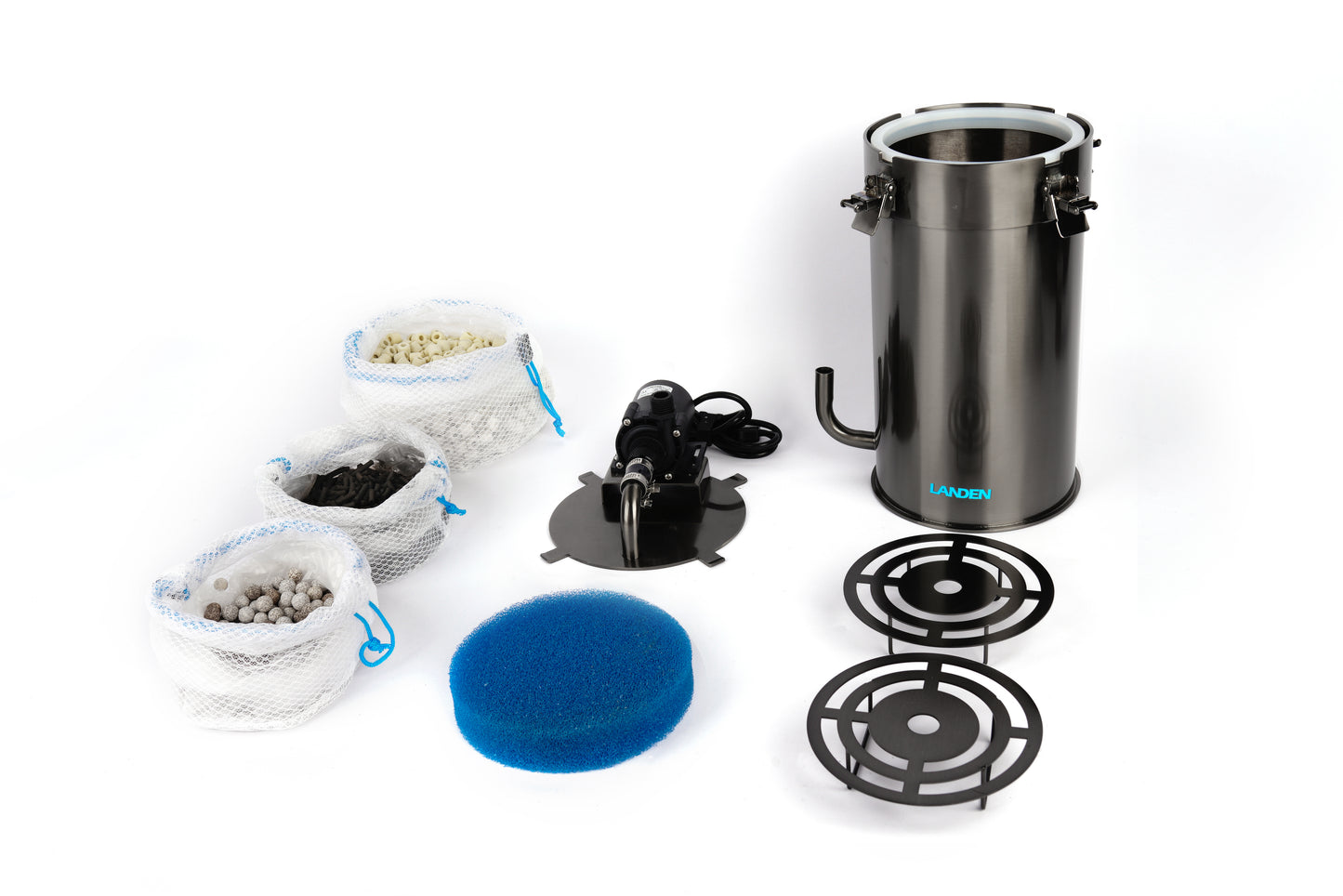 LANDEN PURA 600 External Canister Filter for Aquarium System, Stainless Steel Aquarium Canister with Water Pump