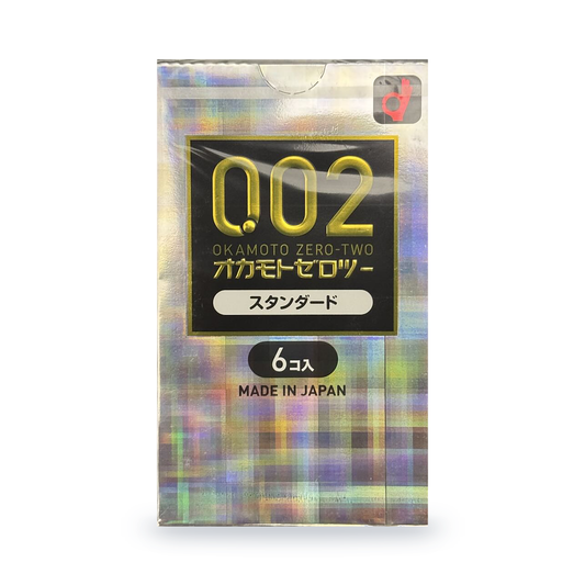 One Okamoto Zero-Two 002 Standard retail box, 6 condoms per box, Japanese packaging, front view