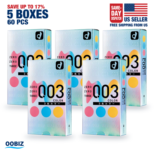 5 retail boxes of Okamoto 003 3 Colors, 12 condoms each
