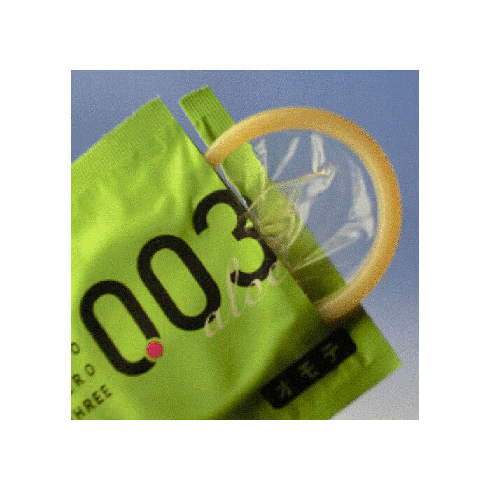 Opened Okamoto 003 Aloe condom wrapper