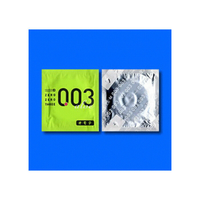 Okamoto 003 Aloe condom wrapper, front and back