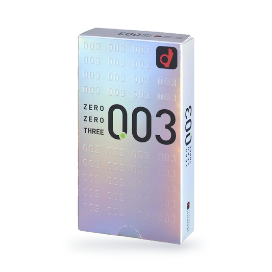 One Okamoto 003 retail box, front and side view