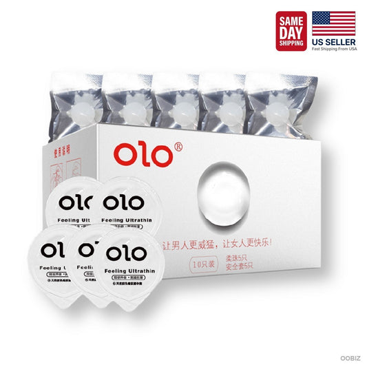 OLO 5+5 retail box, 5 condoms and 5 silicone beads