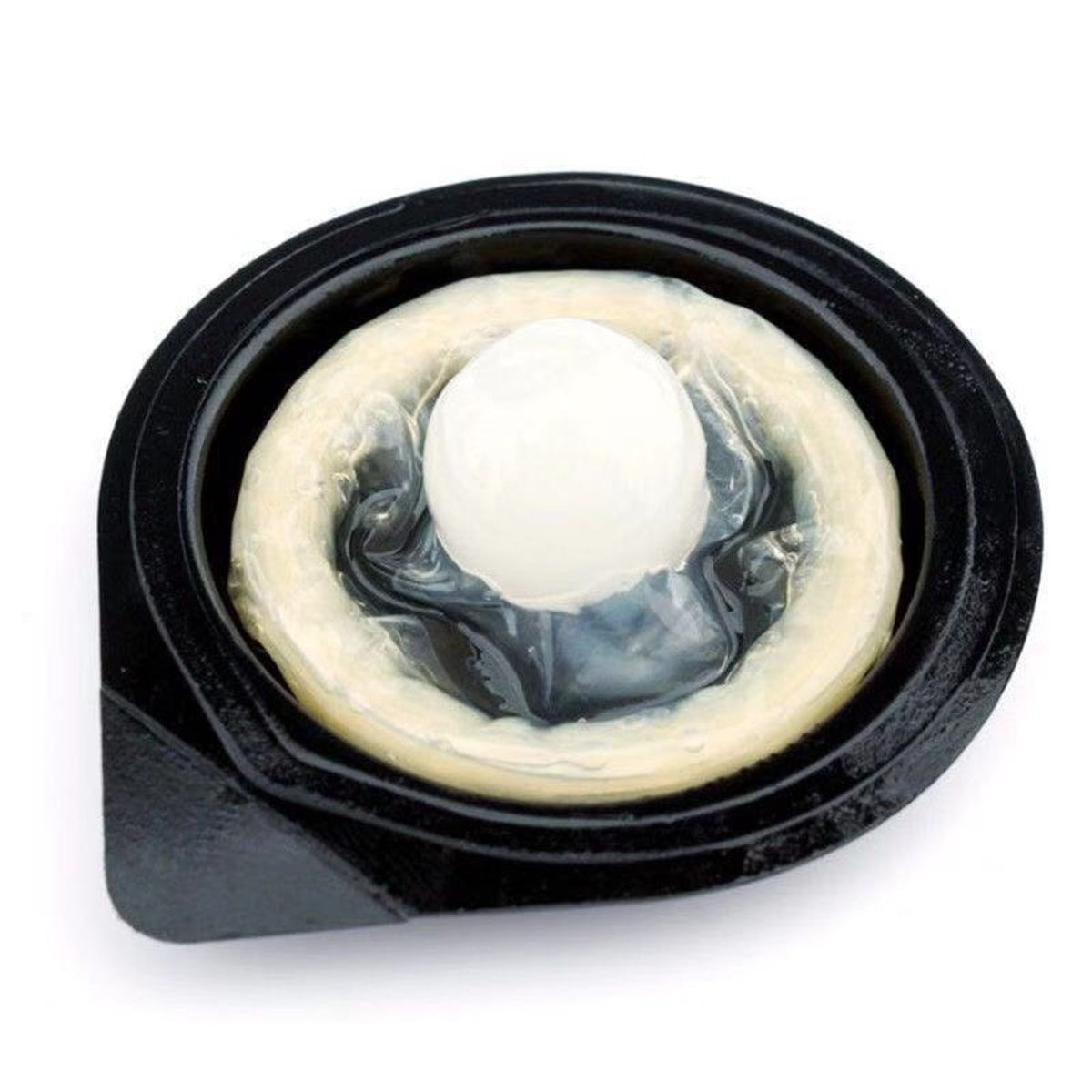 Opened condom wrapper showing a rolled condom