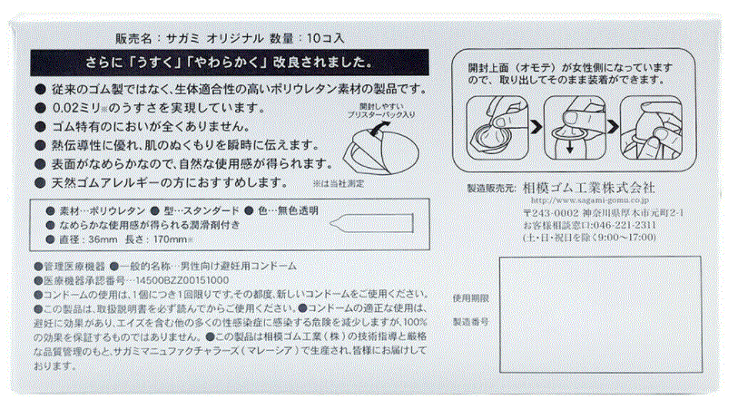 Sagami Original 002 retail box back text in Japanese